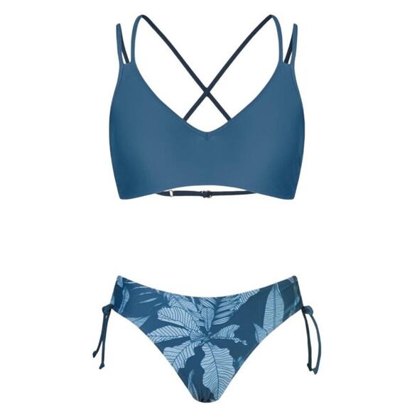 Cupshe Womens Blue Leaf Print Bikini M Crisscross Back Side Tie Two-Piece Swim - Picture 4 of 9